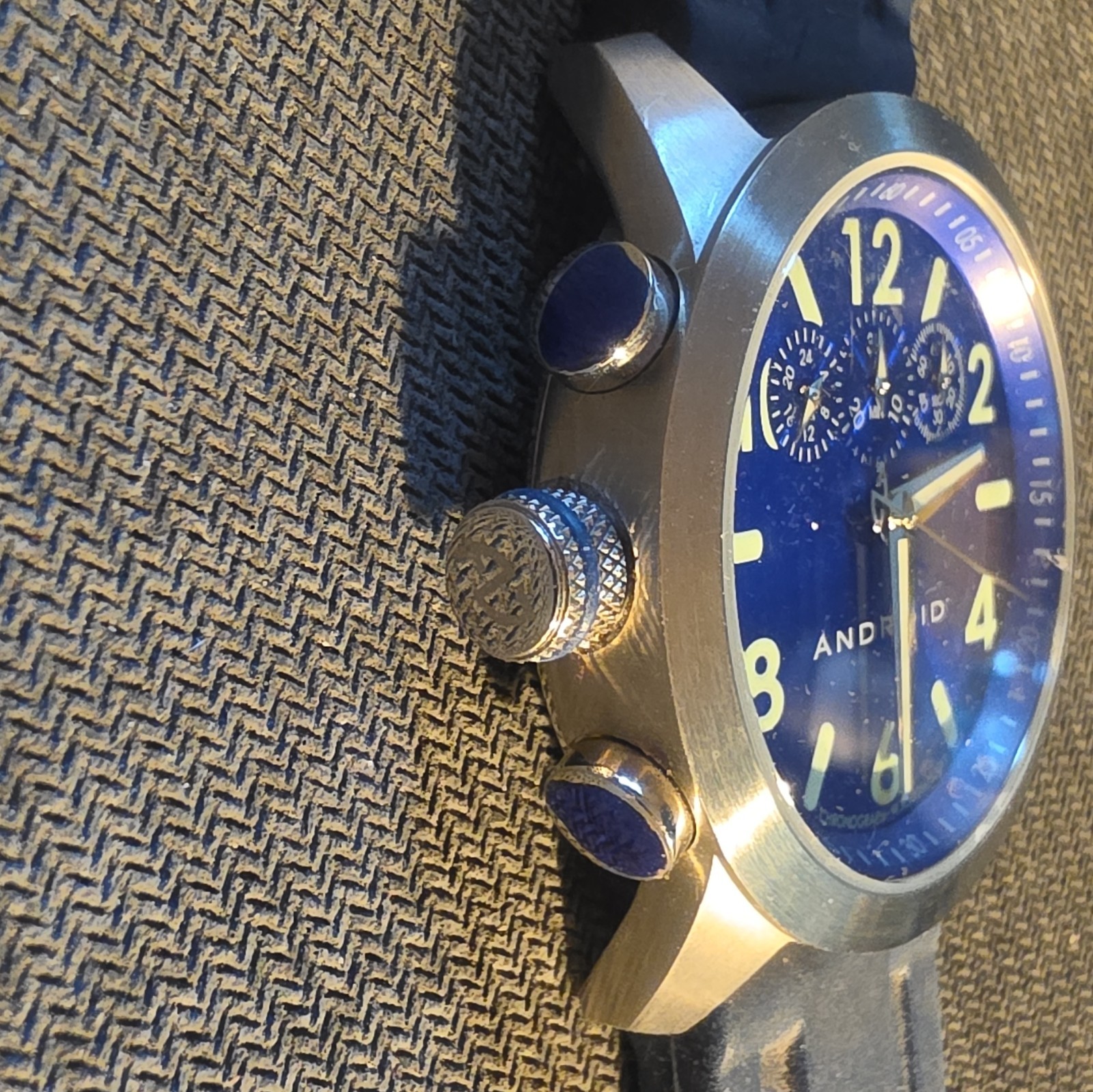 Android Quartz Chronograph 100m Blue Dial 50mm Steel Silver Blue Silicone