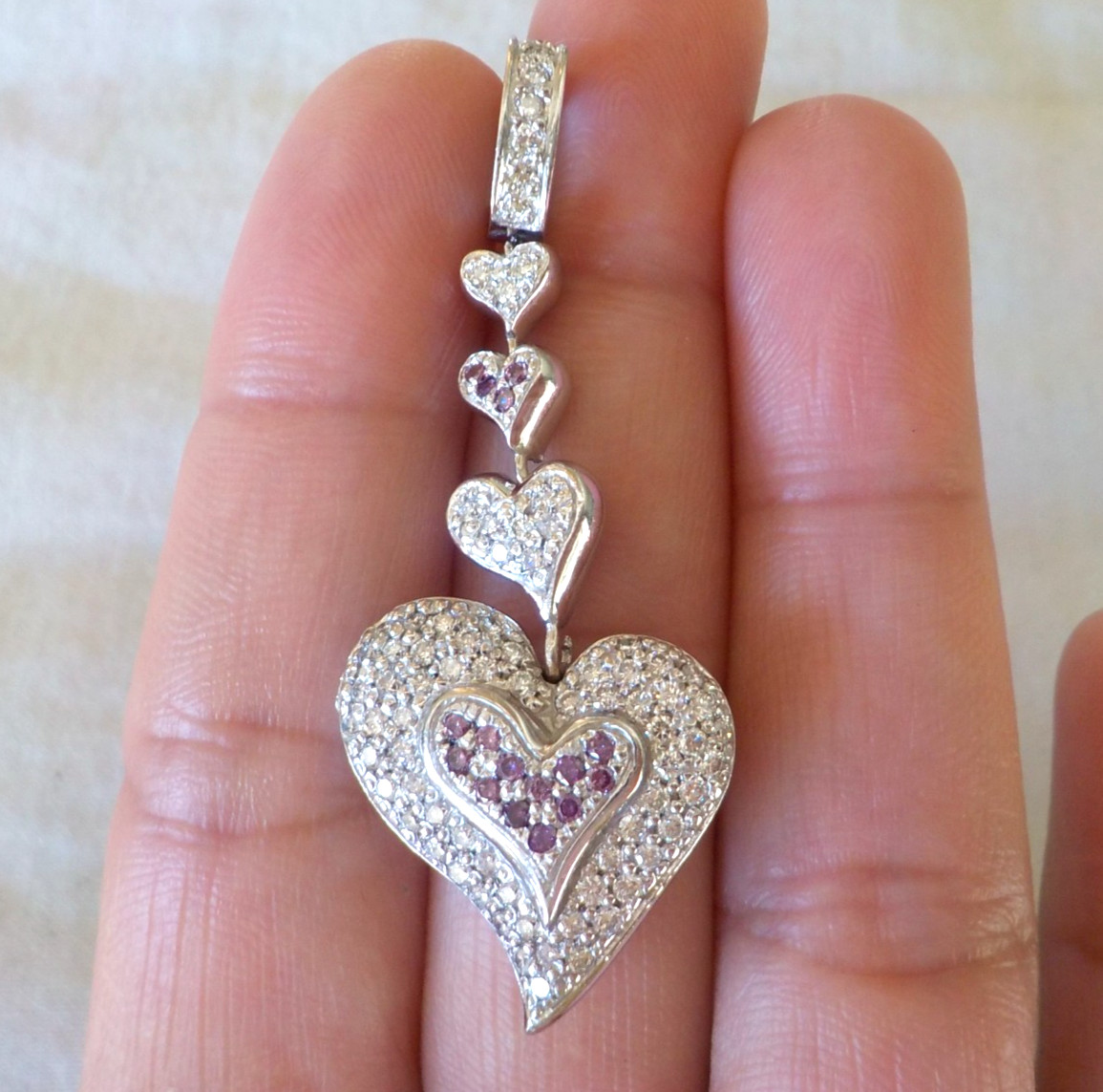 Heavy 18K White Gold Enhancer Diamond Pendant – 13.3 gms, 1.90 in, 0.85 ctw