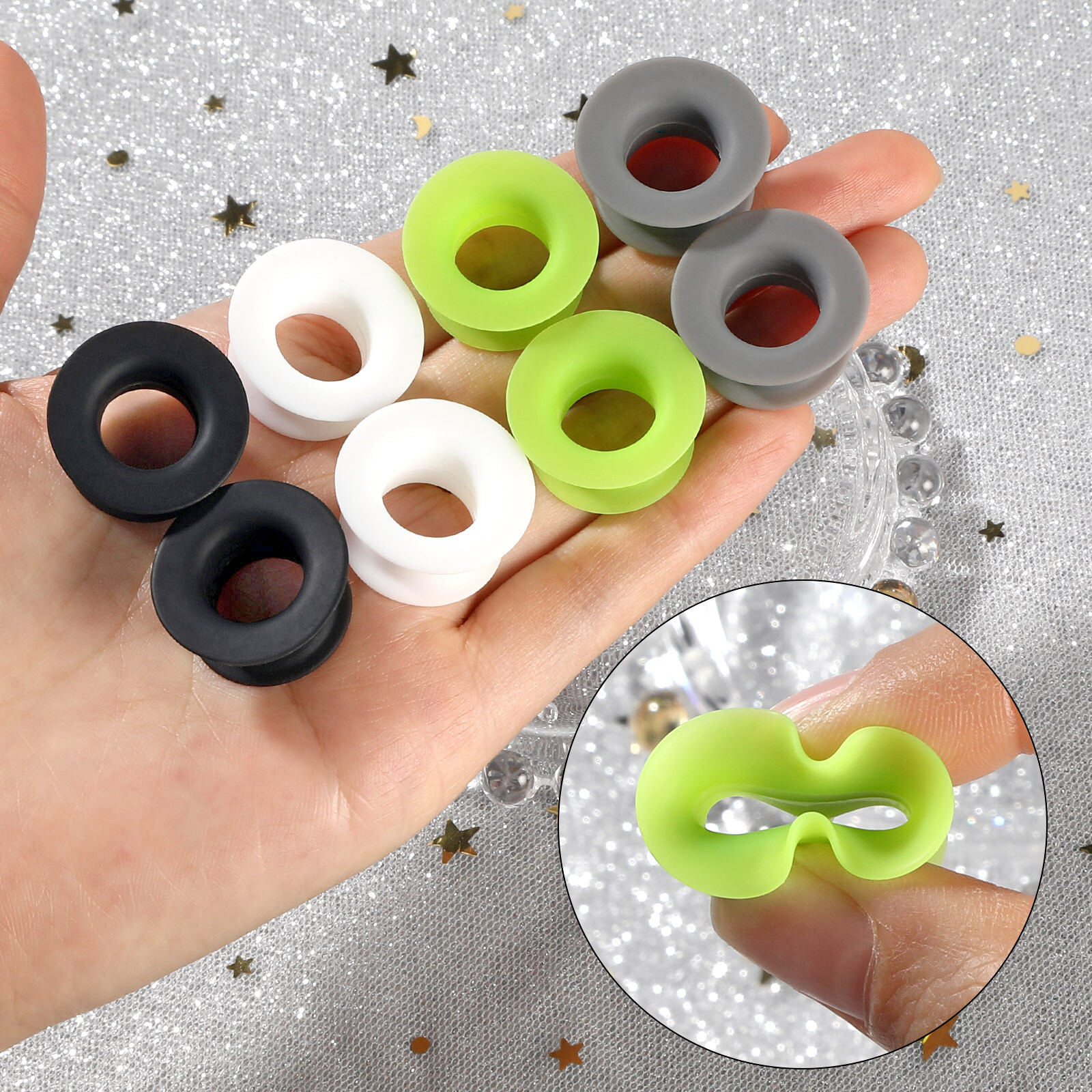 2pcs Hard Silicone Flesh Tunnels Ear Gauges Plugs Ear Skin Stretching Piercing