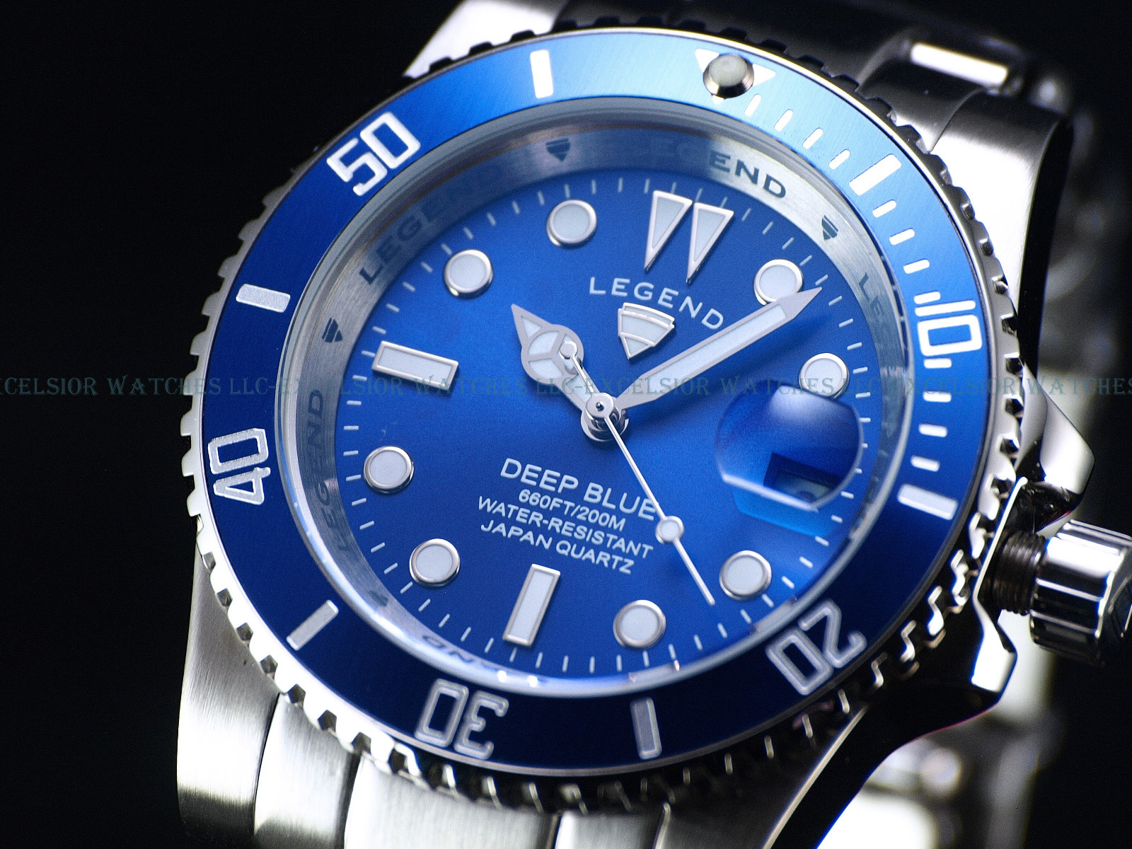 NEW Legend Men’s 200m Deep Blue Diver Egyptian Blue Dial Miyota Quartz SS Watch