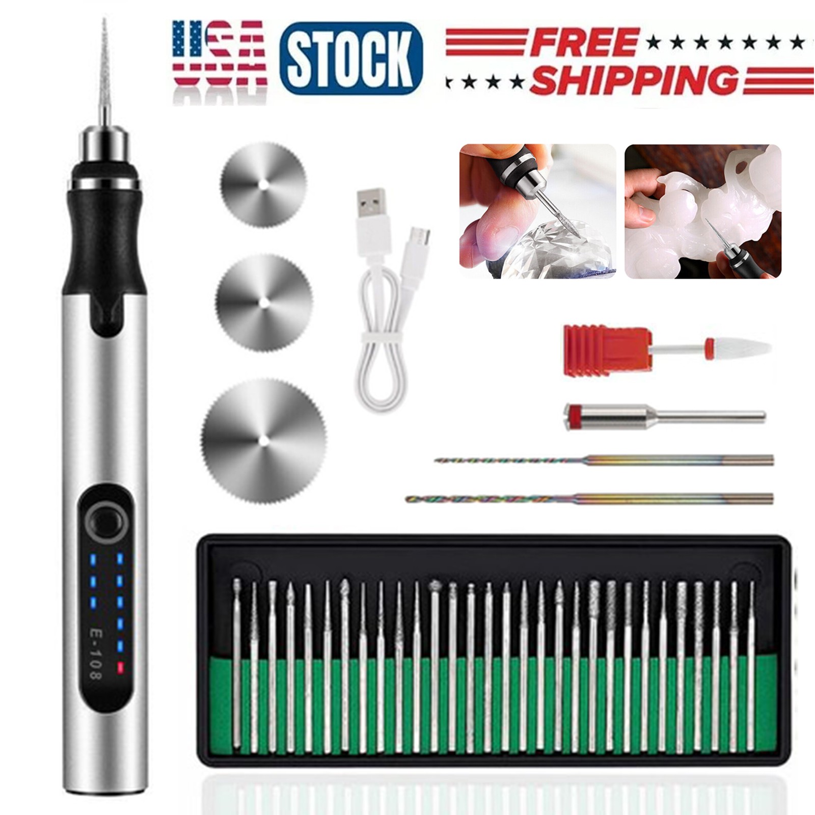 Cordless Electric Mini Drill Grinder Engraving Pen Variable Speed Rotary Tool US
