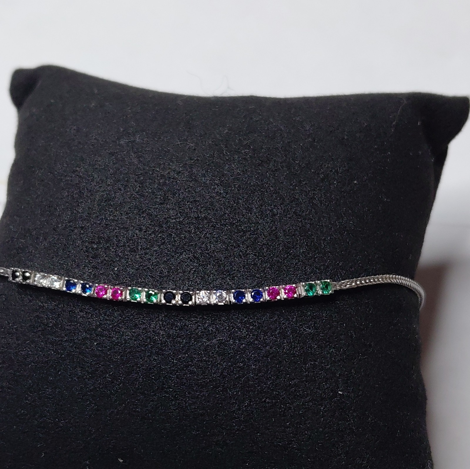 925 Sterling Silver Adjustable CZ Tennis Bracelet, Multicolor Round, Slider