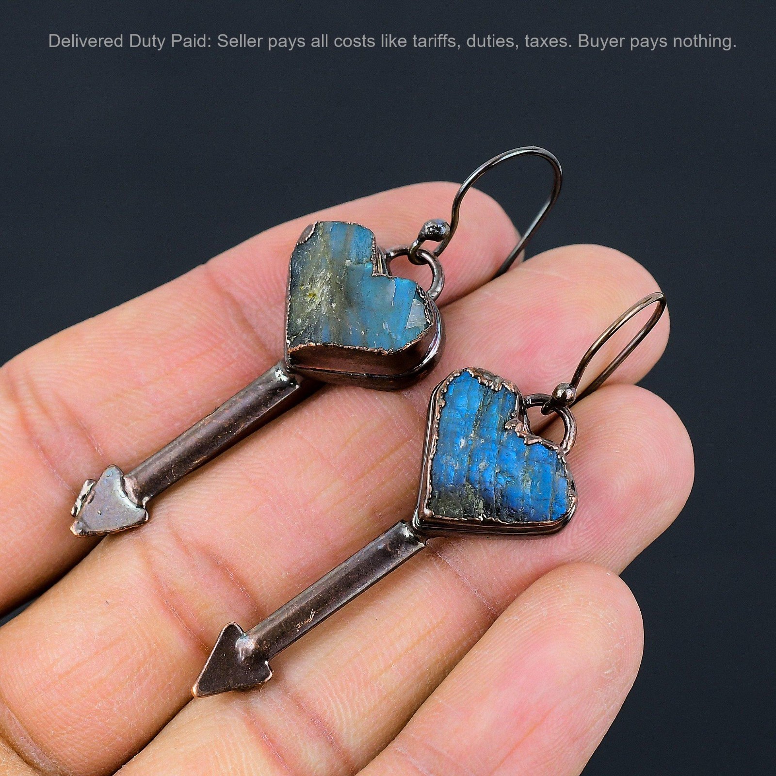 Copper Natural Labradorite Rough Dangle Electroformed Artisan Earrings Jewelry