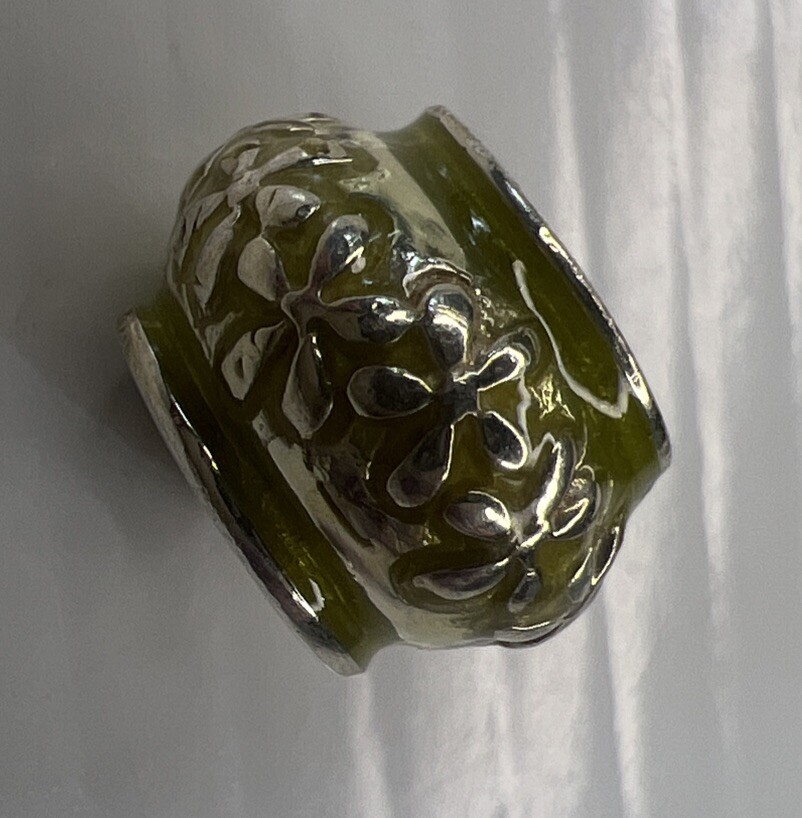 NEW HALIA 925 Sterling Silver Bead Charm Lime Green Enamel Flowers