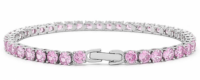 PINK SAPPHIRE 14.88 Cts TENNIS BRACELET 14K WHITE GOLD PLATED -Made in USA – NWT