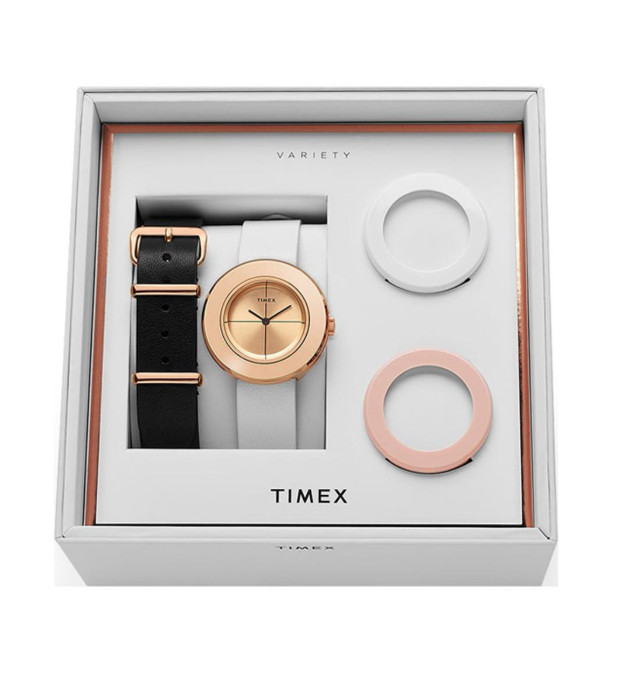 Timex Variety TWG020200 Ladies Rose Gold Watch Gift Set Extra Strap Bezels 34mm