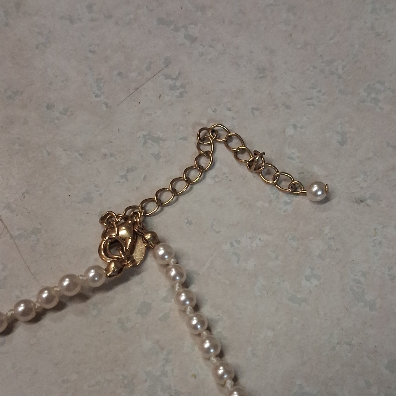 PMA White Imitation Pearl Beaded Necklace, Gold Tone, Lobster Clasp, Signed