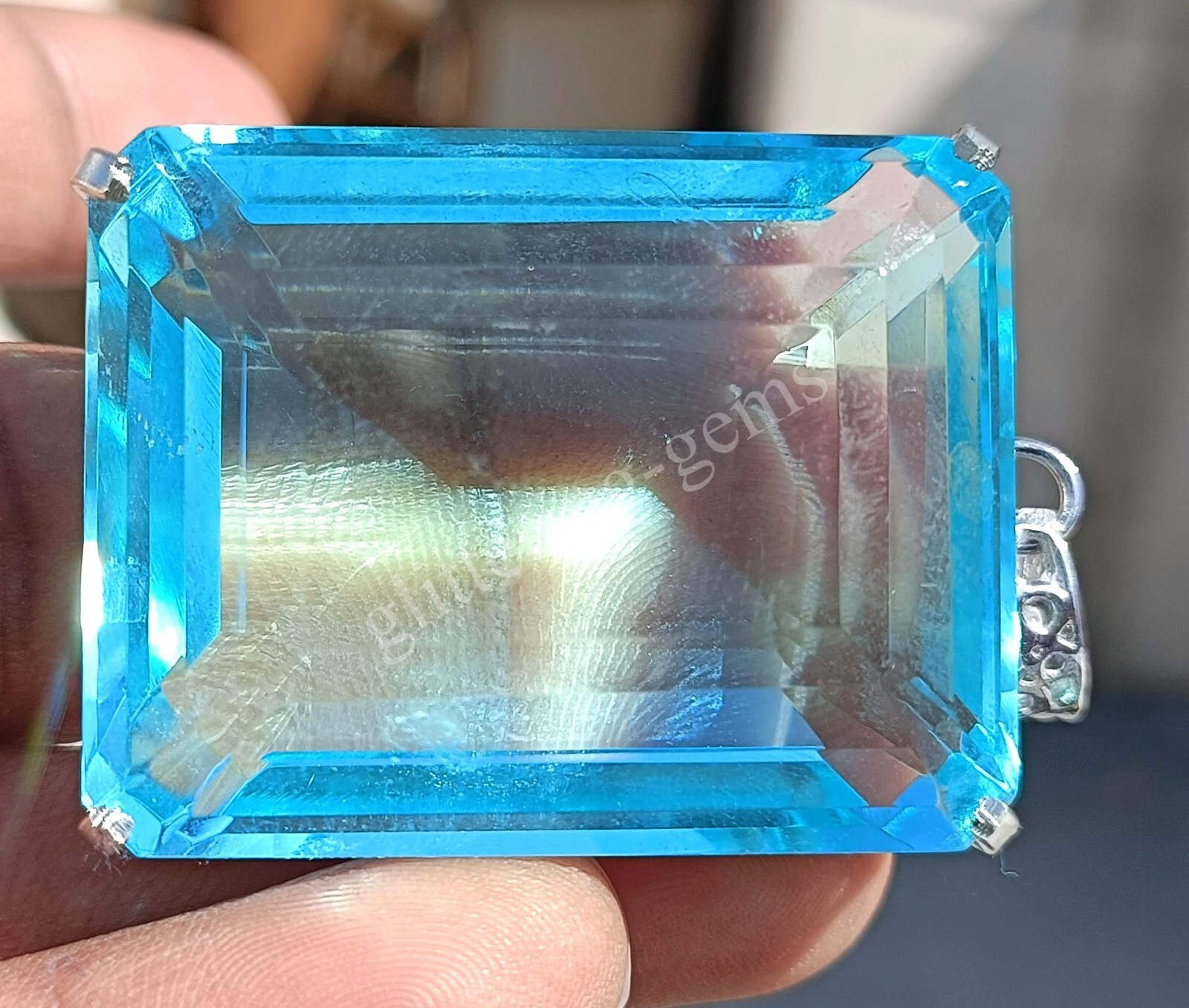225.00 Ct Emerald Cut Natural Blue Aquamarine 925 Silver Pendant Loose Gems AJ21