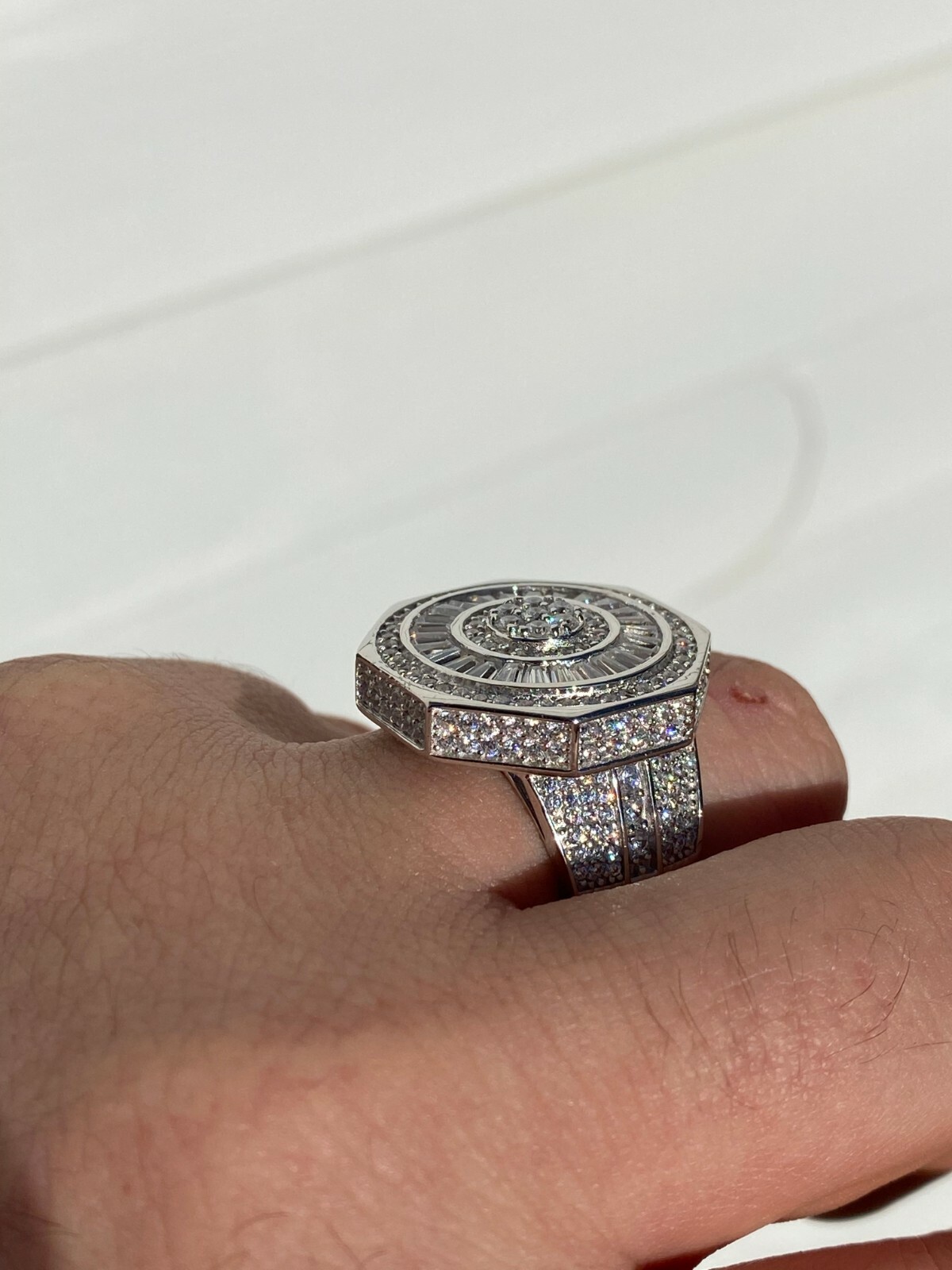 Large Solid 925 Sterling Silver Baguette Simulated Diamonds Pinky Ring Hip Hop