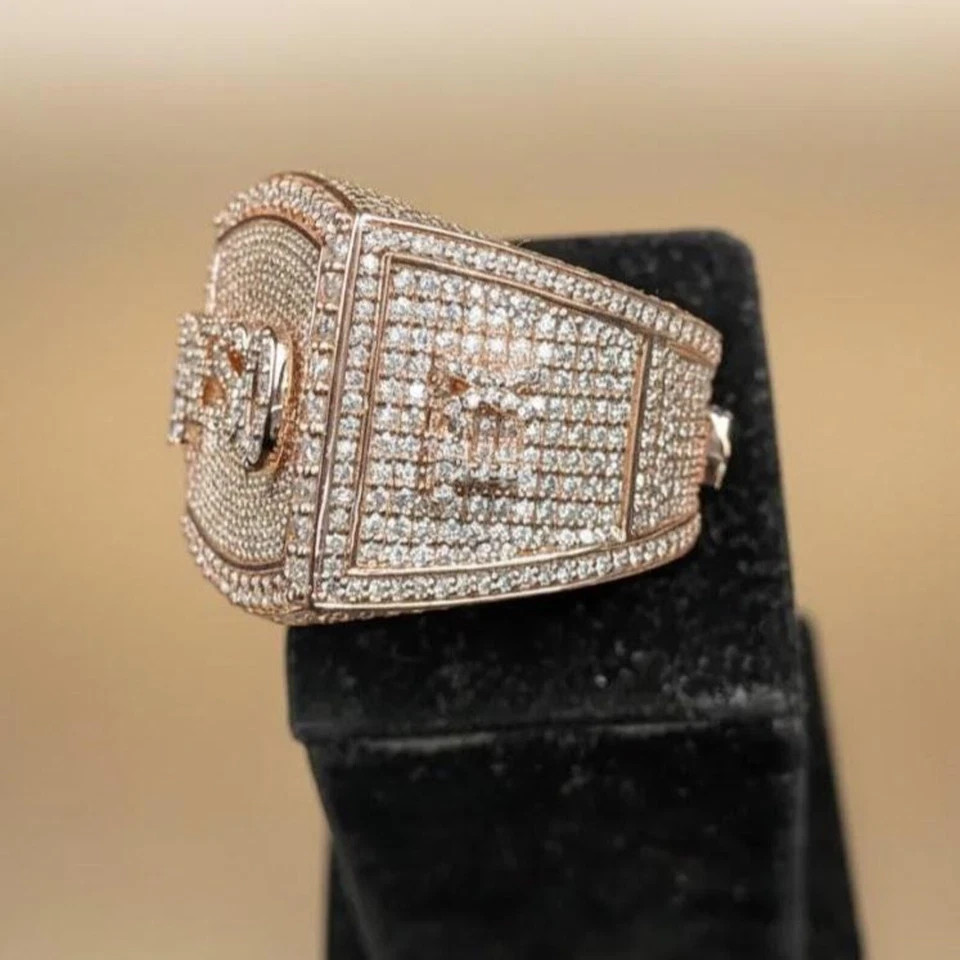 6TCW Lab Created Men’s Diamond Custom Iced Name 14k Rose Gold Plated Pinky Ring
