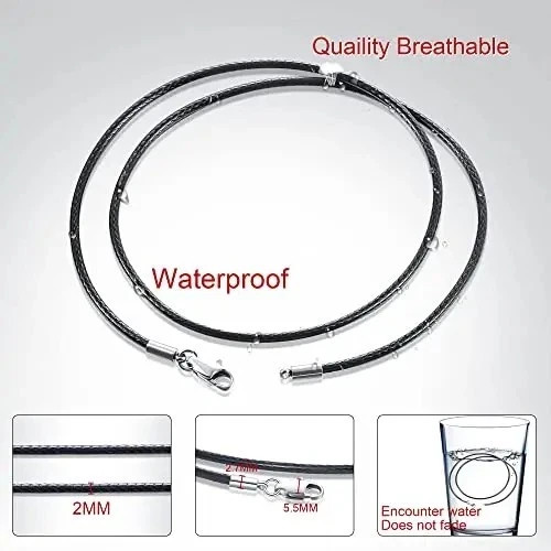 Waterproof Braided Leather Chain Cord Necklace with Stainless Steel Clasp