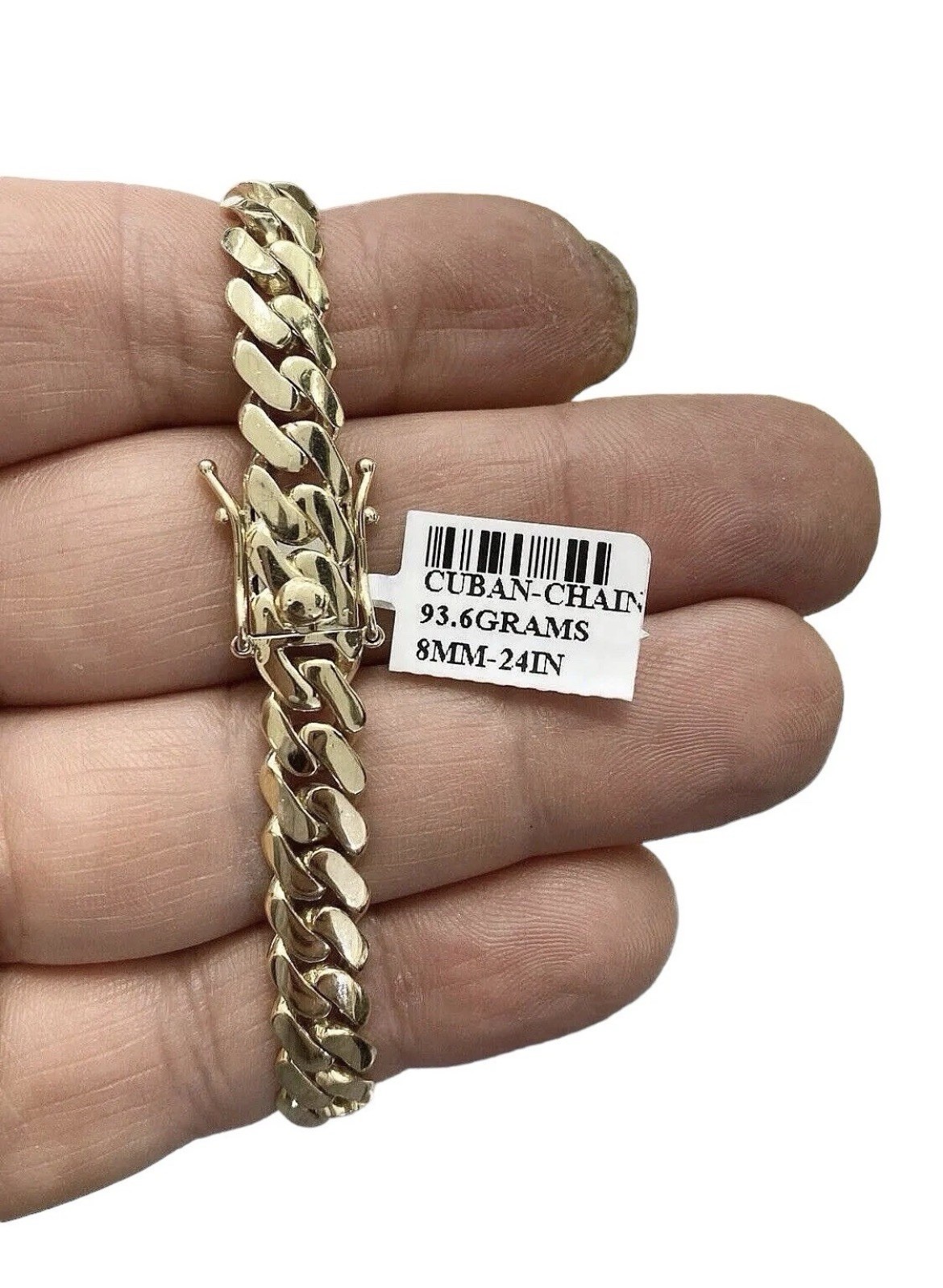 14k Gold 8mm Cuban Link Chain Necklace 24in Box Clasp No Stone