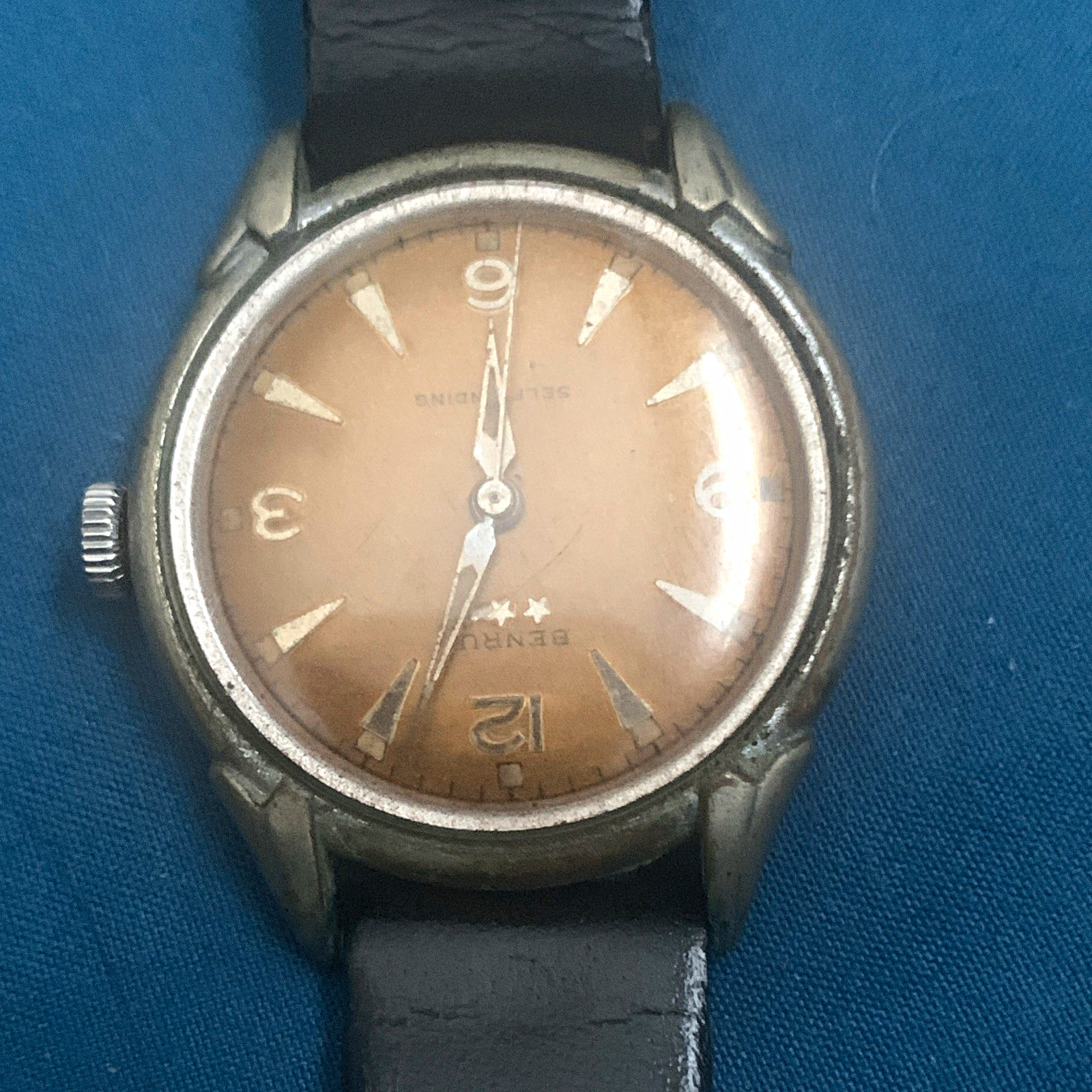 Benrus Self-Winding Men’s Automatic Watch Brown Dial Black Leather Strap