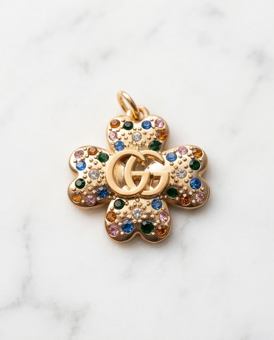 vtg Gucci Pendant gold / Crystal’s zipper pull 1 inch