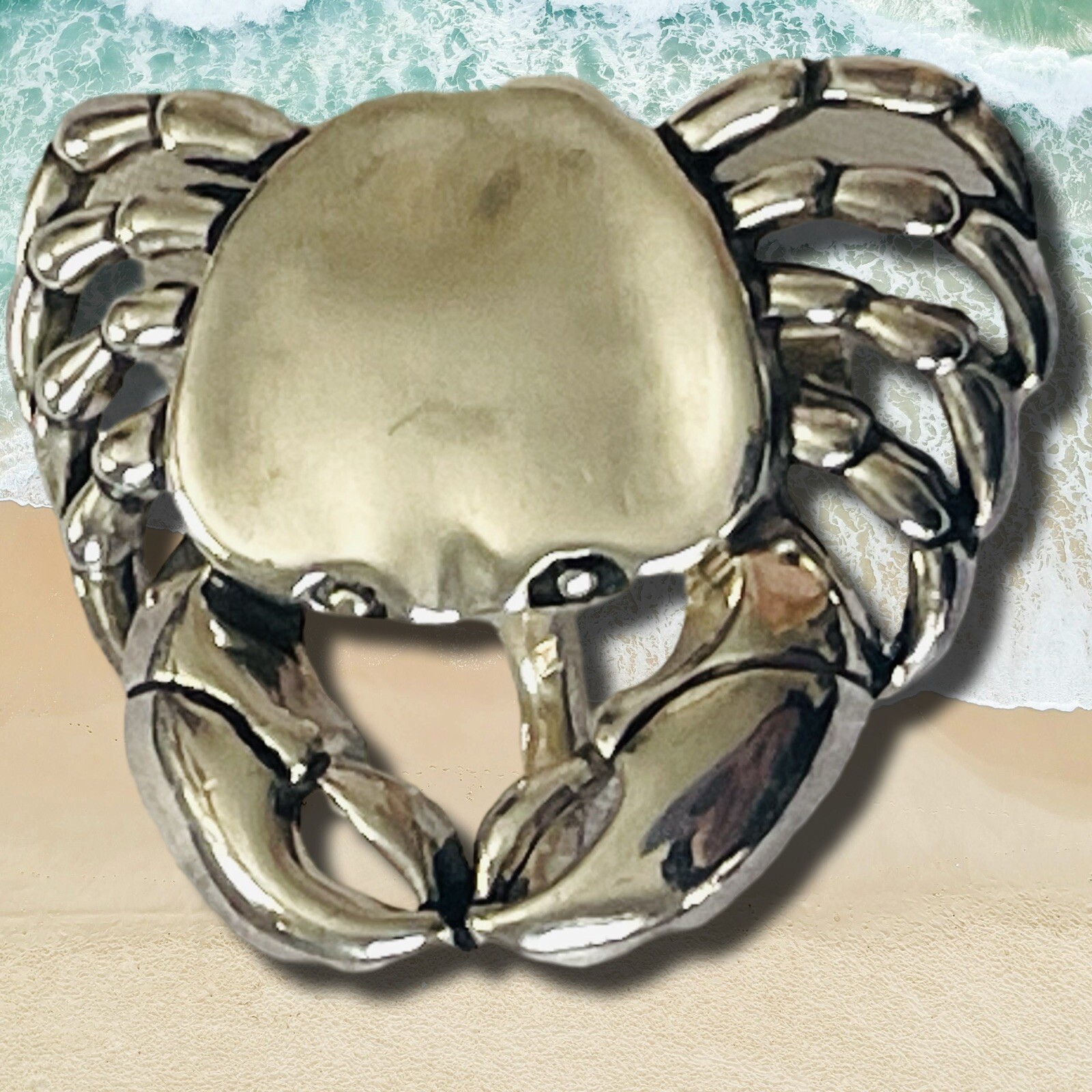 VTG Marie Jennifer MJ Silvertone Crab Brooch Pendant 1.25 x 1.25 inches *signed*