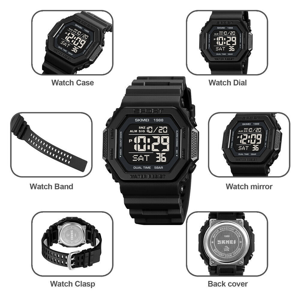 SKMEI Men Watch Rectangle Sport Watches Students Boy LED Date Digital Wristwatch