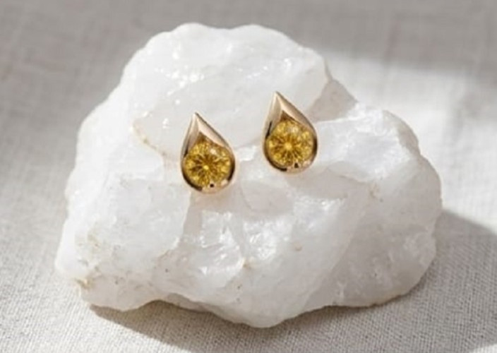 4ct Round Simulated Yellow Sapphire Drop Stud Earrings 14k Yellow Gold Finish
