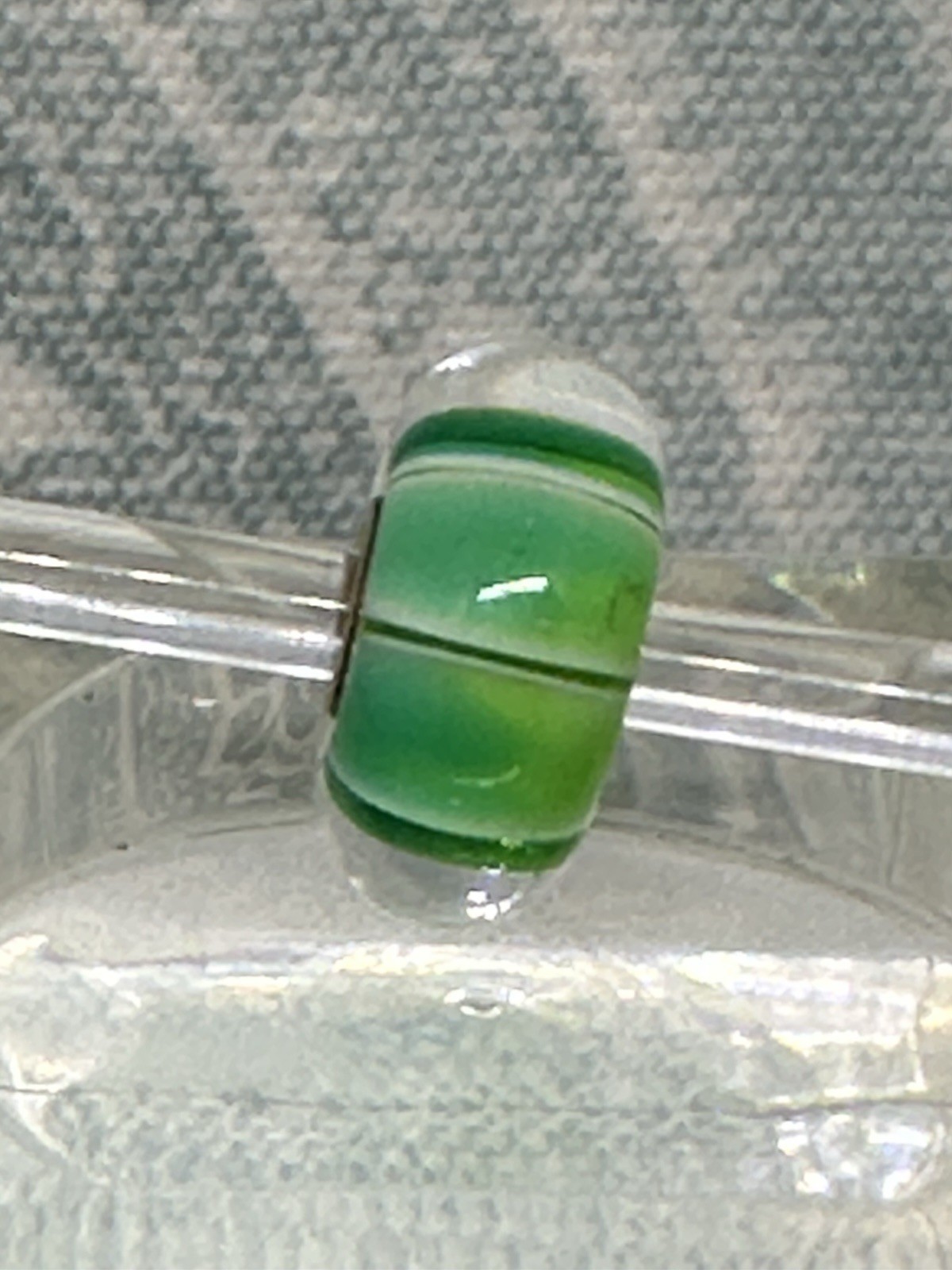 Authentic Trollbeads OOAK Aqua & Lime Faded Stripe on CC, New (40.0)