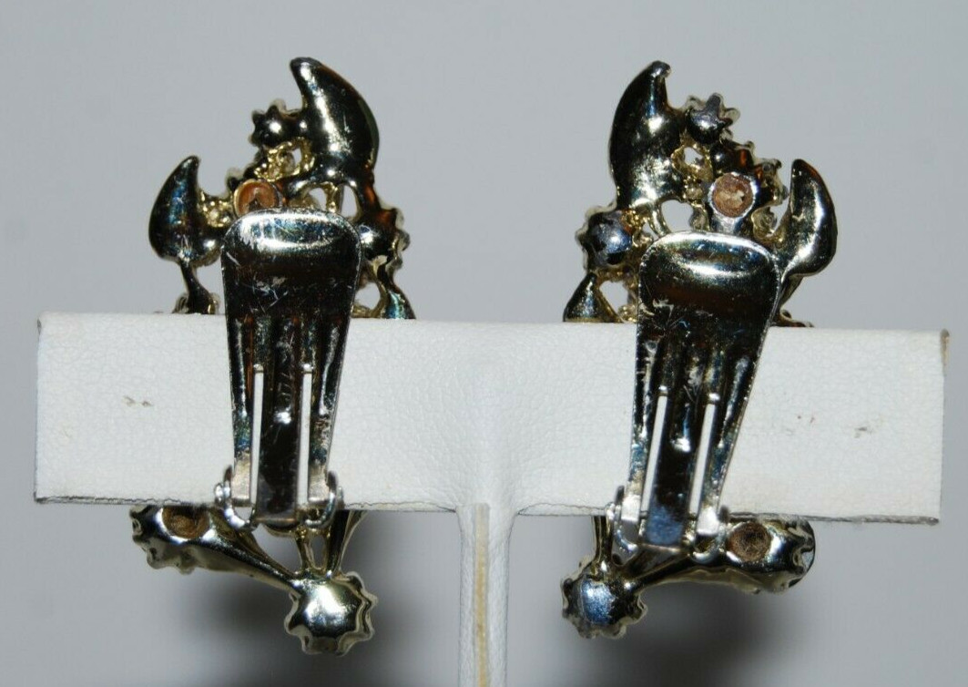 Elegant Vtg MCM Couture Enamel & Crystals Rhinestones Ear Climbers Clip Earrings