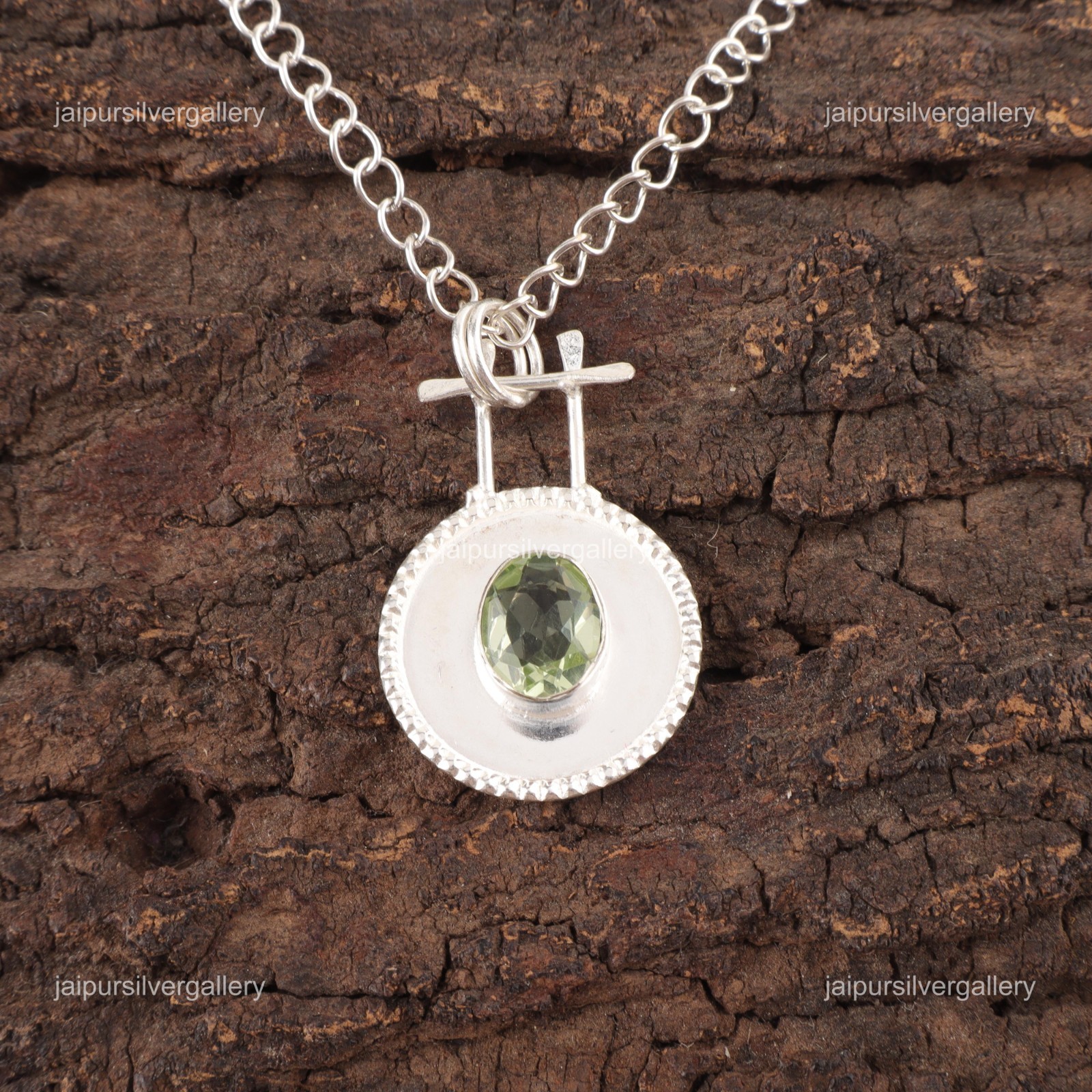 Green Amethyst Gemstone 925 Silver Handmade Halo Pendant 1.4″ For Birthday Gifts