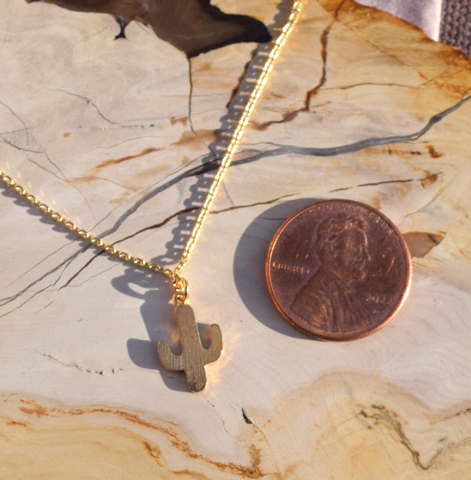 Cactus Tough Dainty 18K Gold Dipped Necklace 16 Inch Lead and Nickel Free