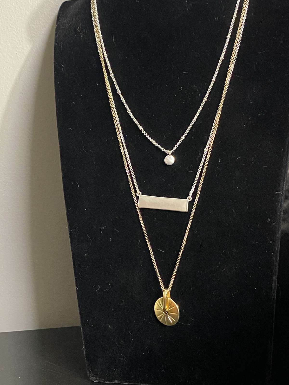 Lucky Brand Layered Necklace Gold Silver Tone Bar Pendant NWT Boho Chic
