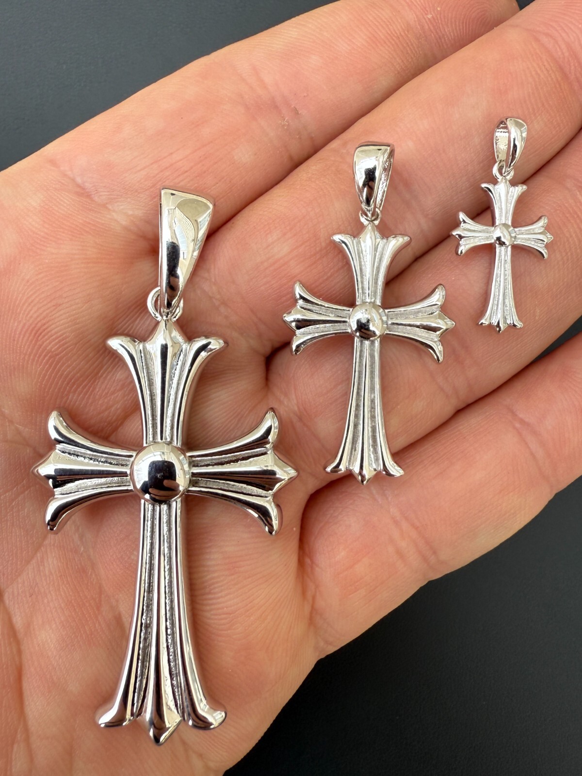 Gothic Cross Plain Real 925 Sterling Silver Pendant Necklace Hearts Of Chrome