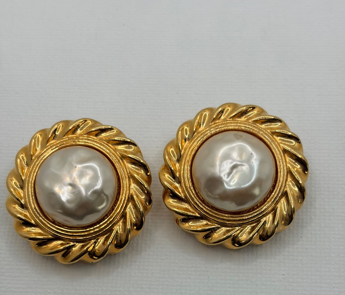 Vintage Fendi Gold Tone Simulated Pearl Earrings See Description