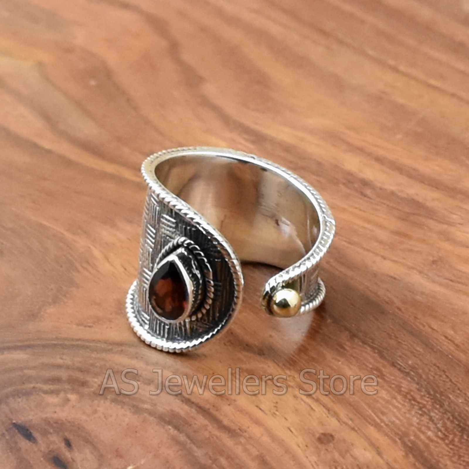 Garnet Silver Gemstone Ring, 925 Sterling Silver Ring, Statement Adjustable Ring