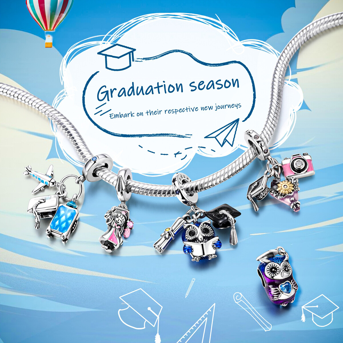 MULA 925 Sterling Silver DIY Charm CZ Graduation Girl Pendant for Women Bracelet