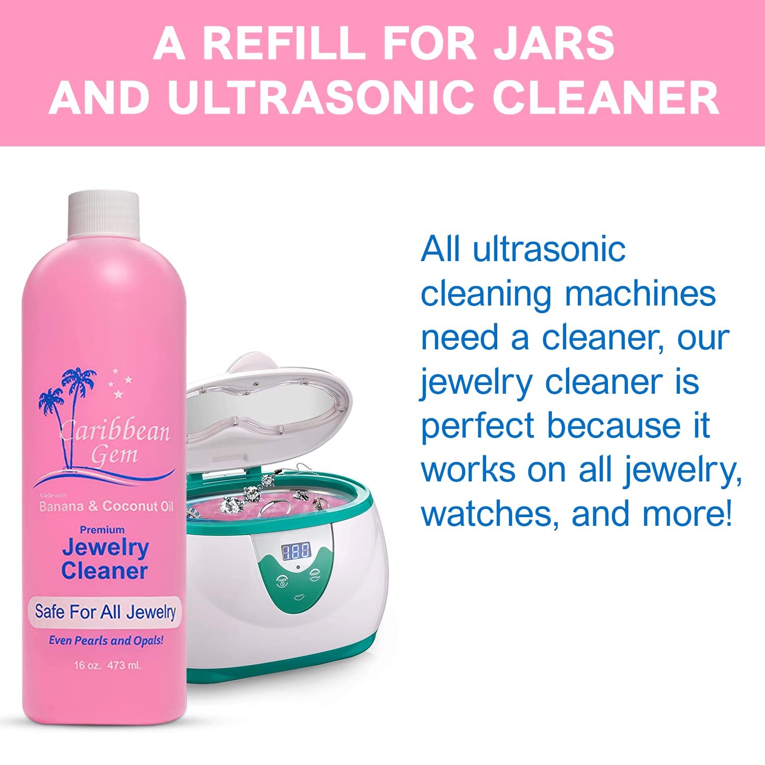 Gem Jewelry Cleaner 16oz & 8oz, Basket, Brush, Polishing Cream & Polishing Cloth