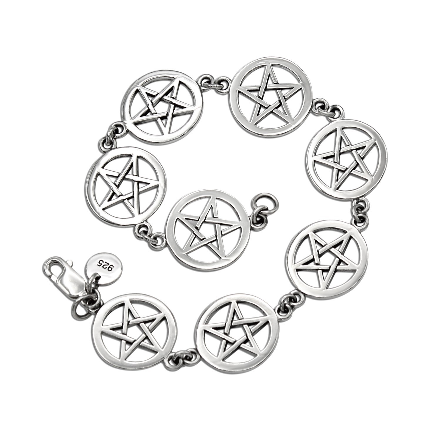 Sterling Silver Pentacle Bracelet Pentagram Link Wiccan Pagan Witchcraft Jewelry