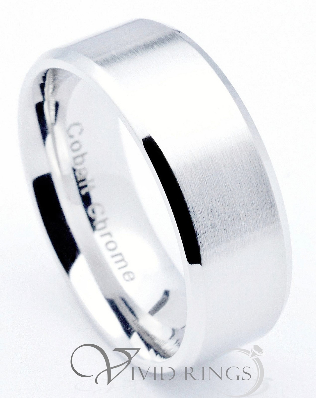 Men Cobalt Chrome Ring Satin Finish Wedding Band 8mm Size 7.5 to 14.5