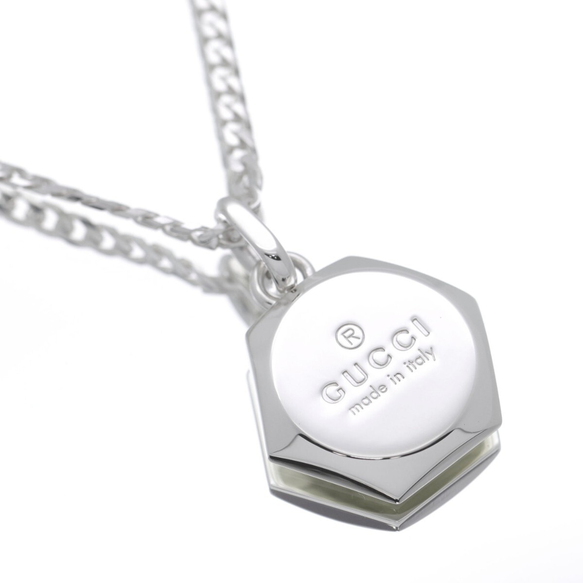 GUCCI Trademark Hexagon Necklace Pendant Ag925 Silver 23.62in Mint Used