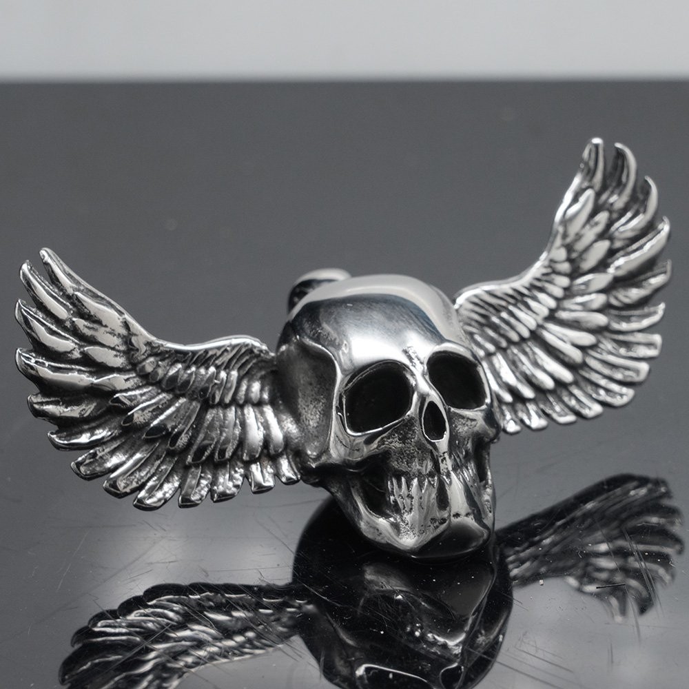 JXC Mens 30 Inch Chain Large Big Biker Winged Skull Pendant Necklace For Men