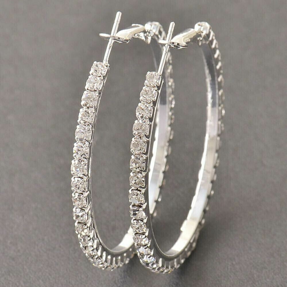 3.00Ct Round Cut Diamond Lab-Created Women’s Hoop Earrings 14K White Gold Plated