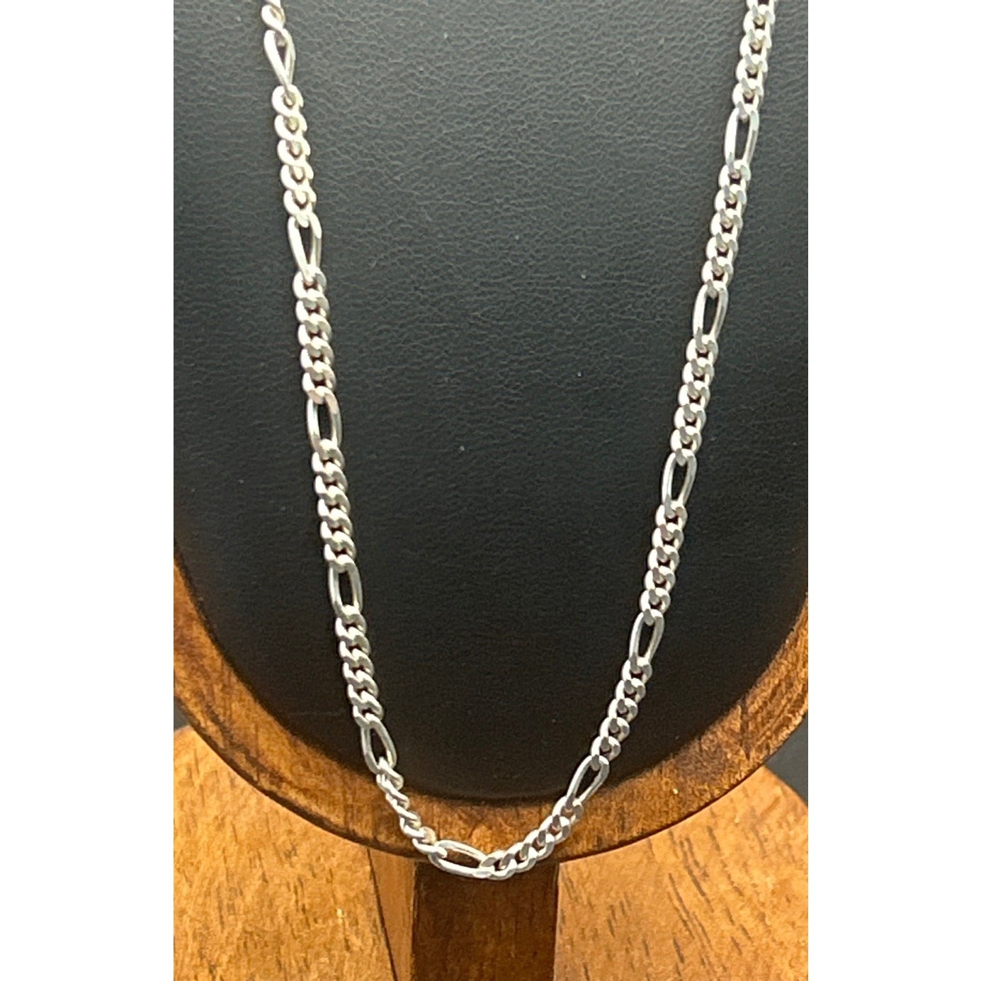 Vintage HBI Italy 925 Sterling Silver 3mm Figaro Chain 24″ Rhodium Finish Clean