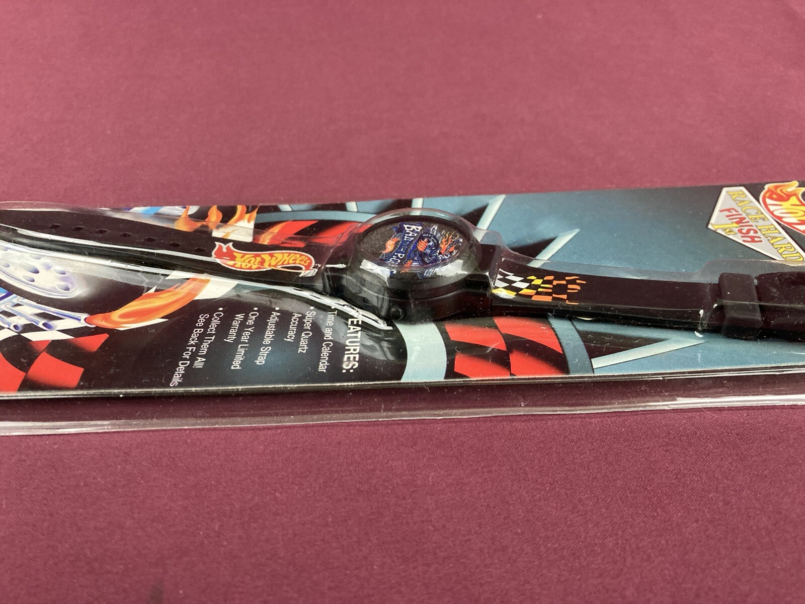 Vintage Hot Wheels Race Hard Digital Wrist Watch Black Flame Band NIB