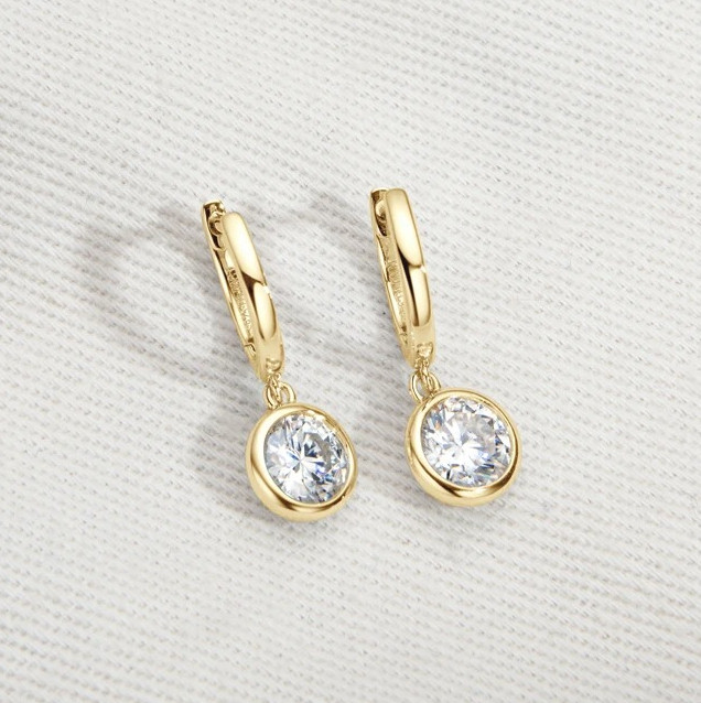 2CT 4CT Round Bezel Moissanite Drop Earrings 925 Sterling Silver Dangle Earring