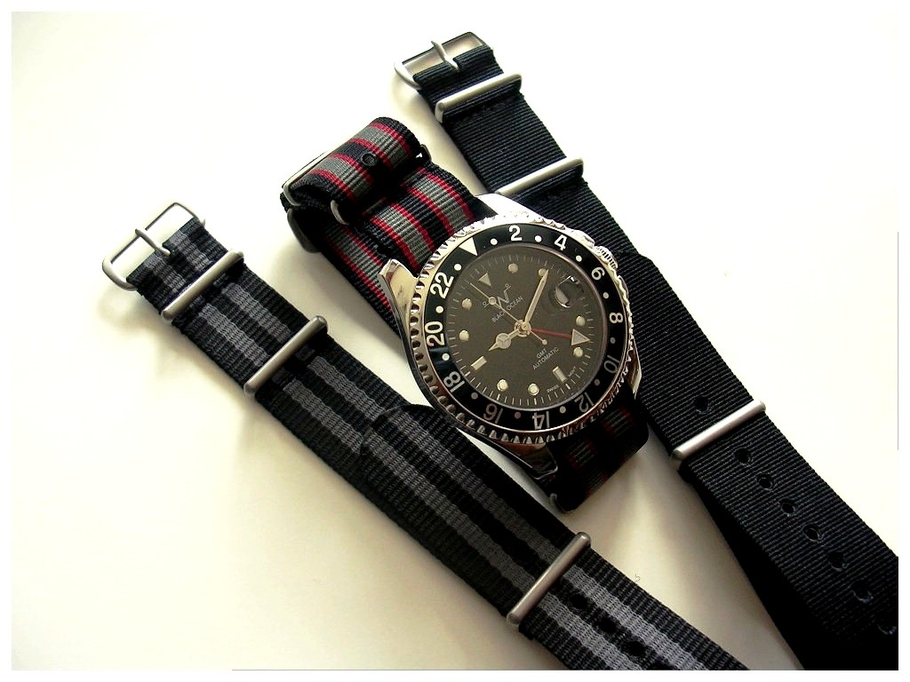 NATO Premium nylon watchband strap 22mm Black-Orange G10 Bond IW SUISSE 18 20 24