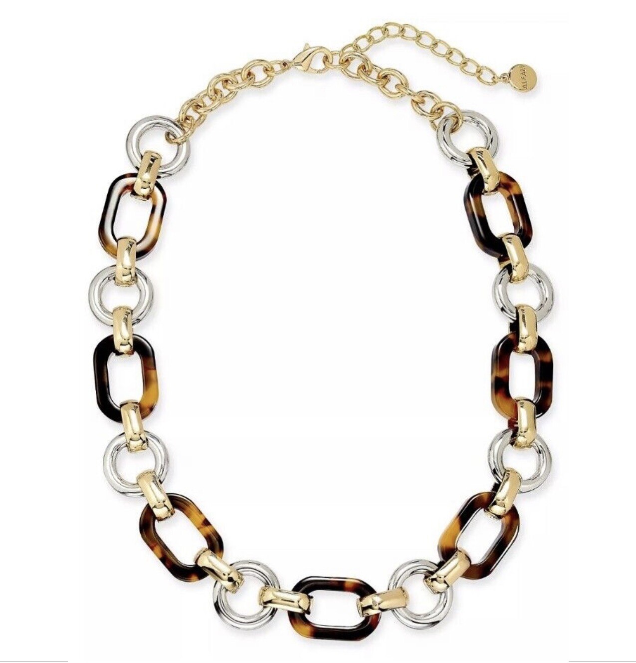 ALFANI Two-Tone & Tortoise-Look Chain Link Collar Necklace, 17″ + 2″ extender