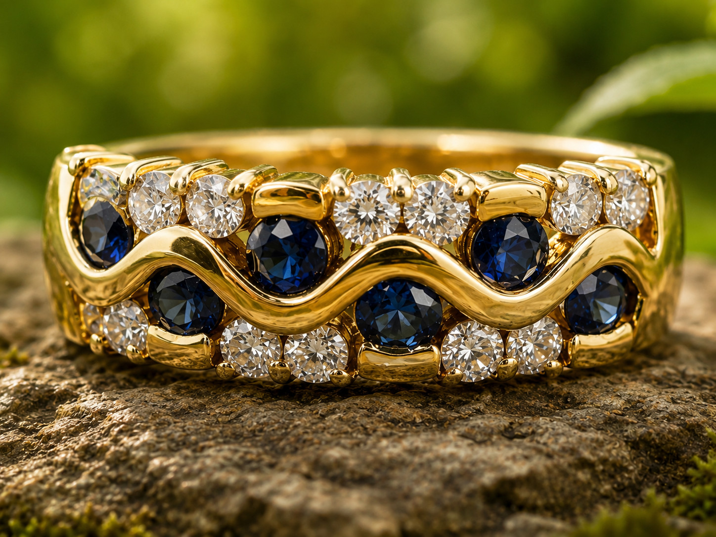1.80Ct Round Lab Created Blue Sapphire Wedding Band Ring 14K Yellow Gold Plated