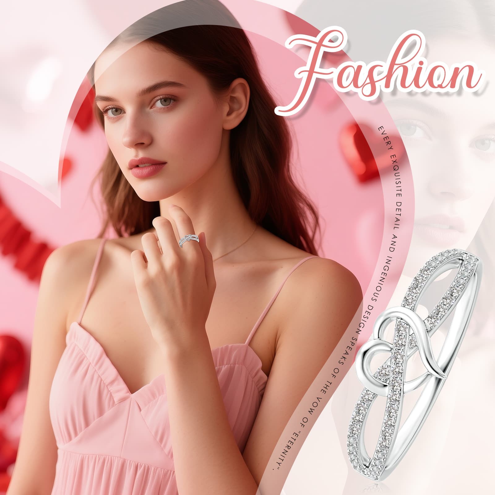Women’s Valentine’s Day Infinite Eternal Love Heart Braided CZ Ring Gift for Her