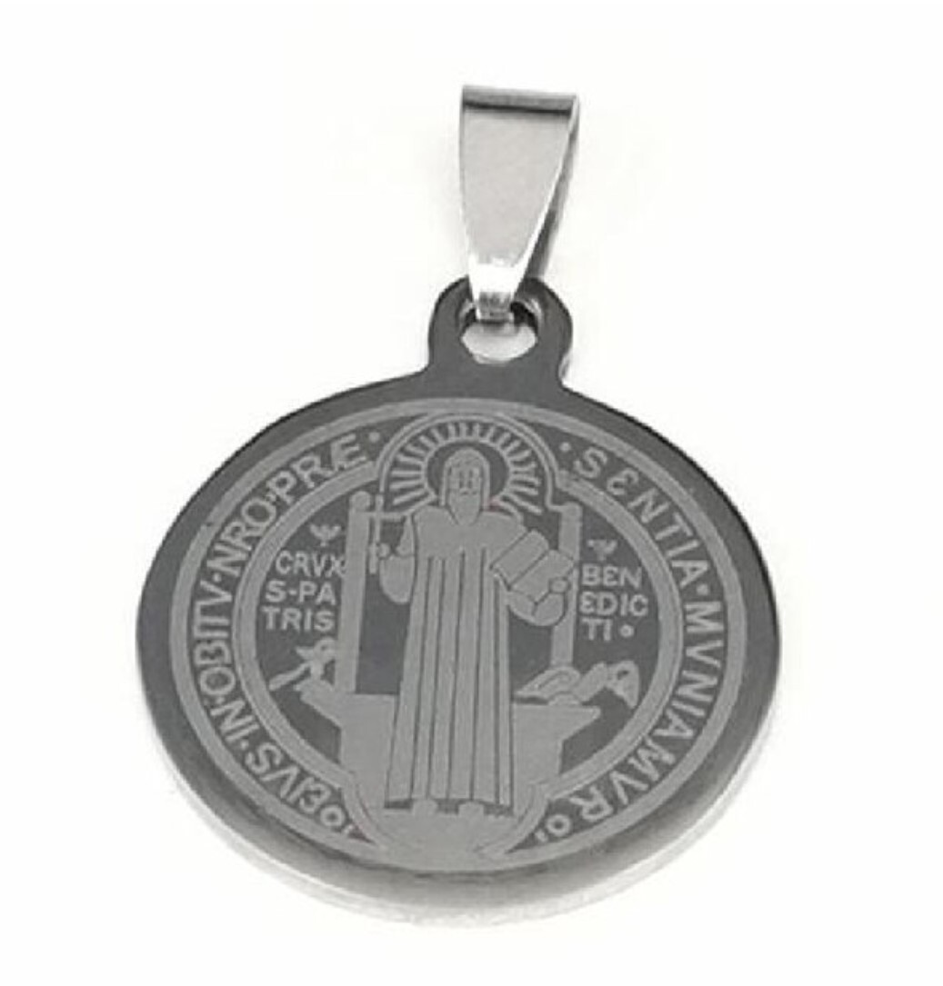 Stainless Steel St Benedict Laser Engraved Pendant no chain