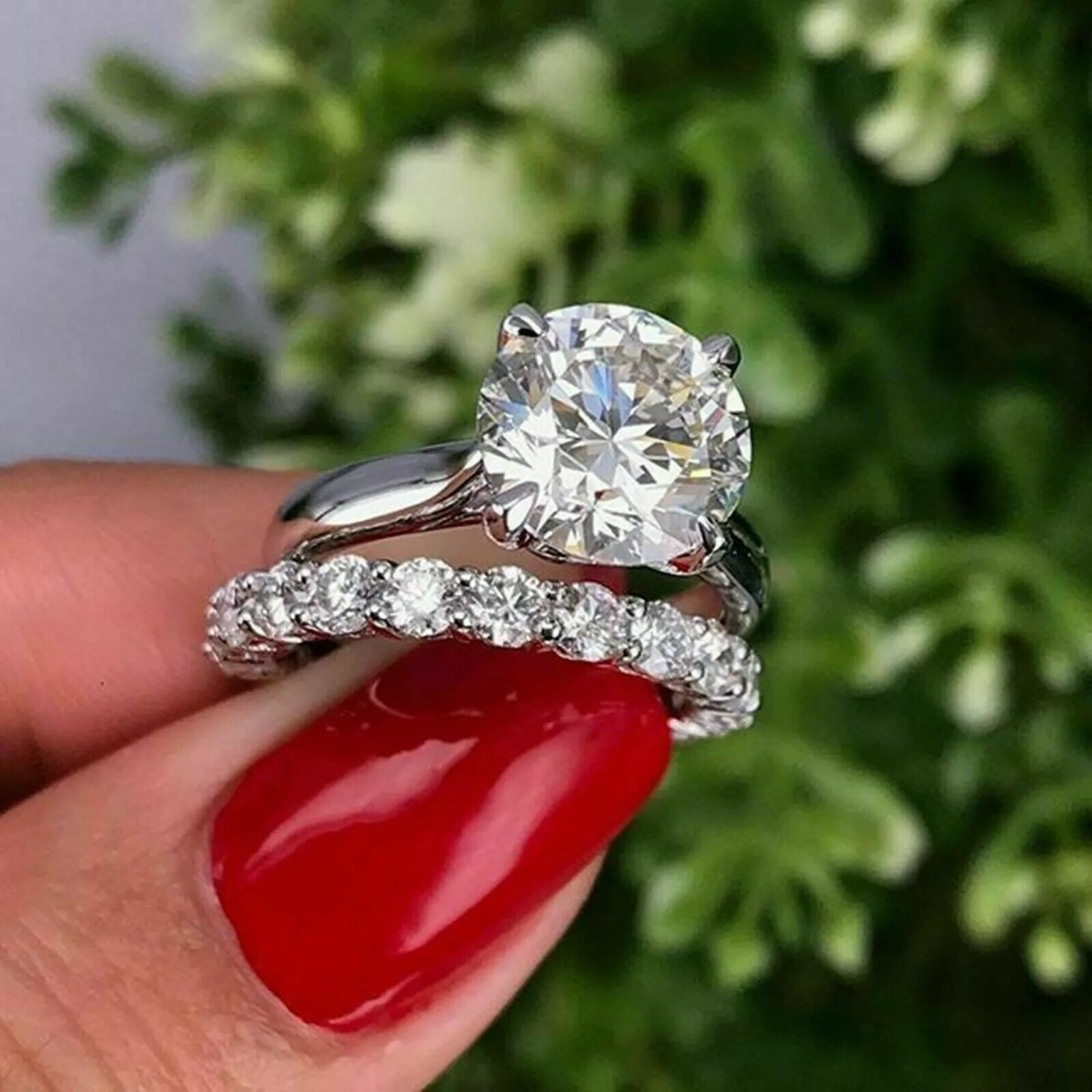 3Ct Moissanite Diamond Solitaire Wedding Christmas Her Ring Sets 14k White Gold