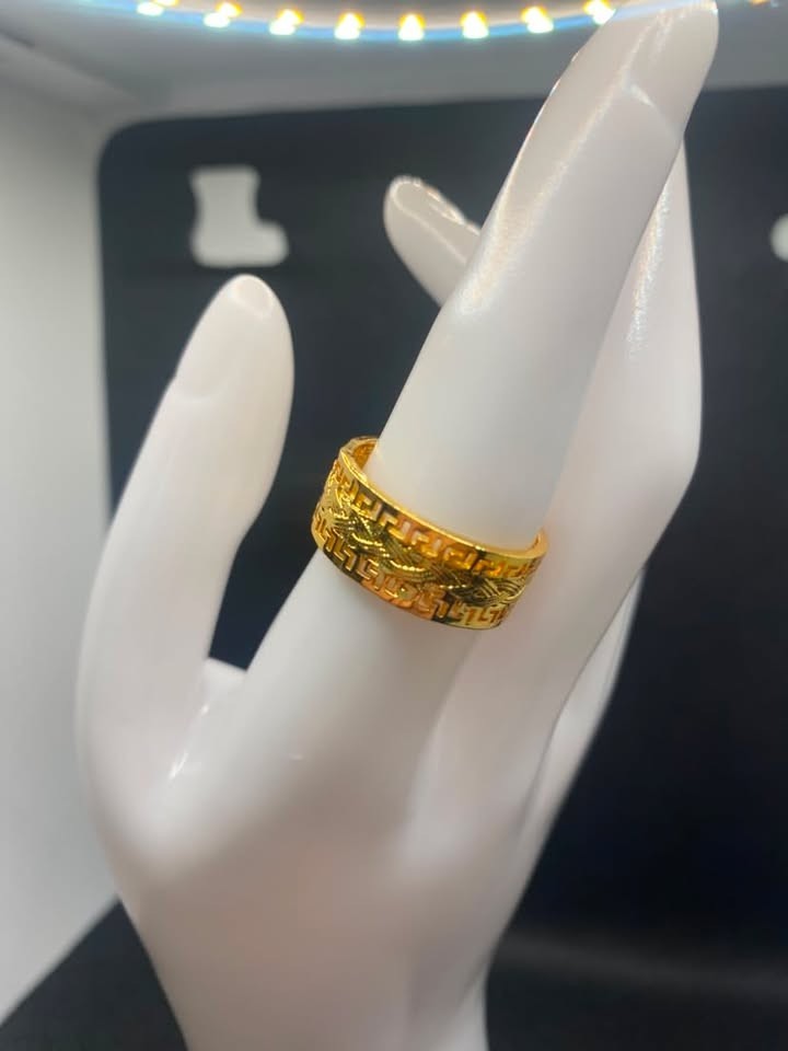 Women Gold Ring Size 18 Greek Key Band Statement Ring Vintage Fashion Jewelry