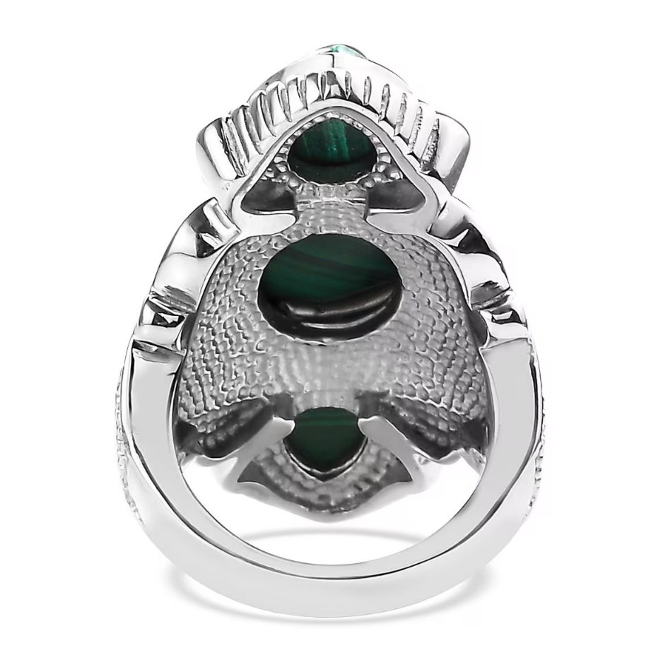 African Malachite 3 Stone Size 7 Ring in Luxury Stainless Steel 12.30 Ctw (316L)