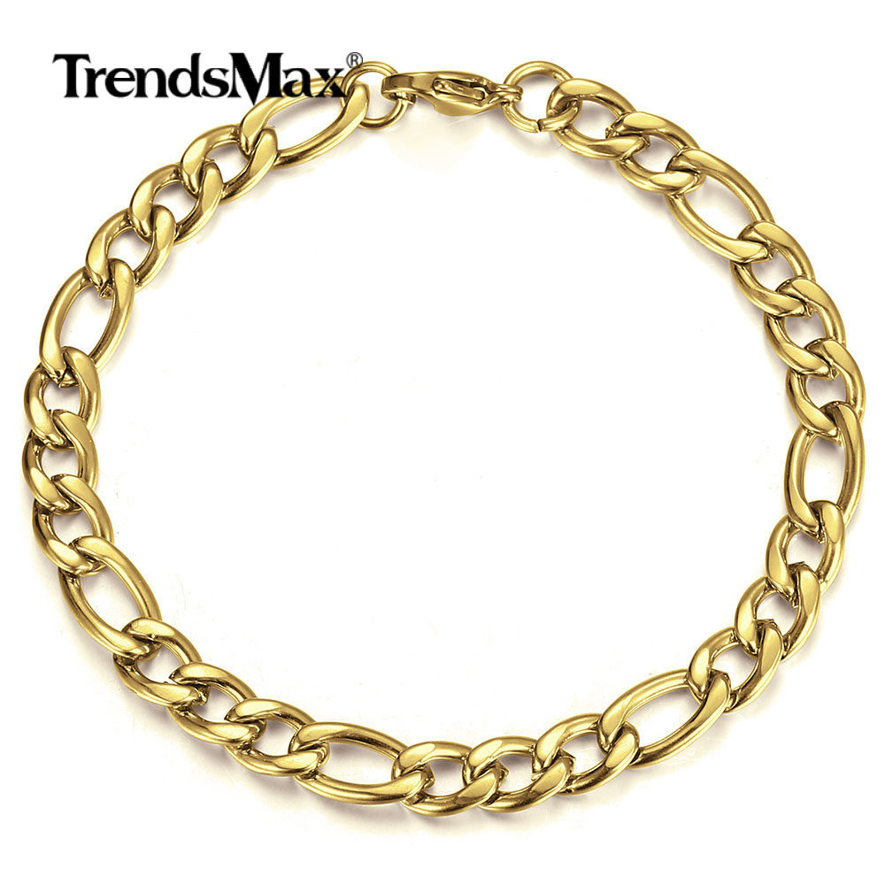3/5/7/9mm Gold Plated Stainless Steel Figaro Chain Bracelet New Style Jewelry