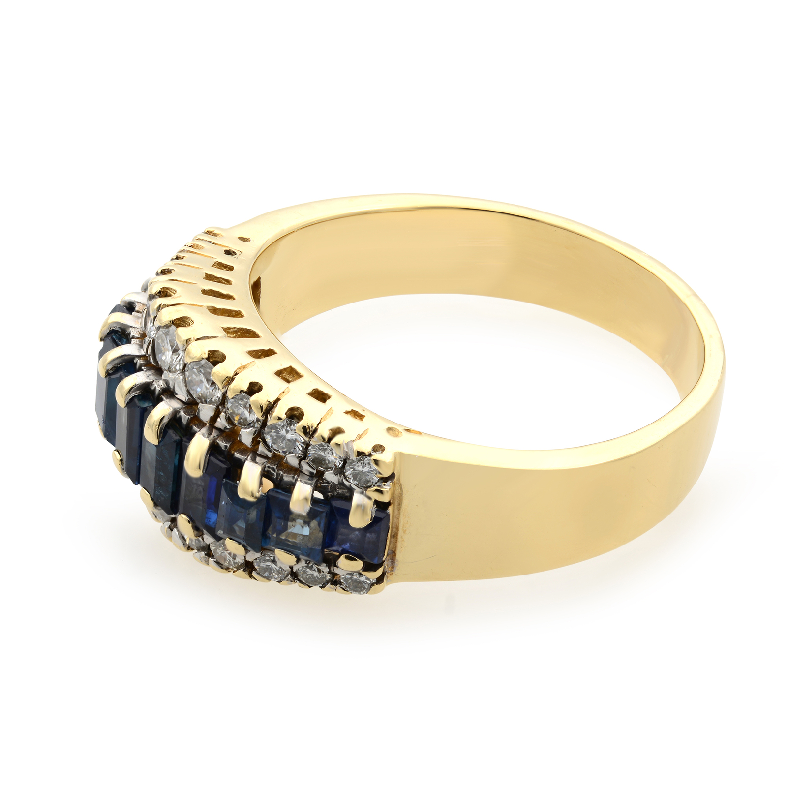 1.00cttw Blue Sapphire & 0.50 Cttw Diamond Cocktail Ring 14K Yellow Gold Size 10