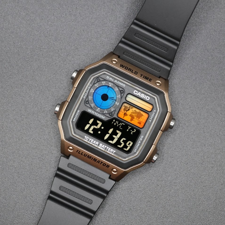 CASIO AE-1200WHD. Royale World Time Watch Mod. Sunset Filter. Negative Display